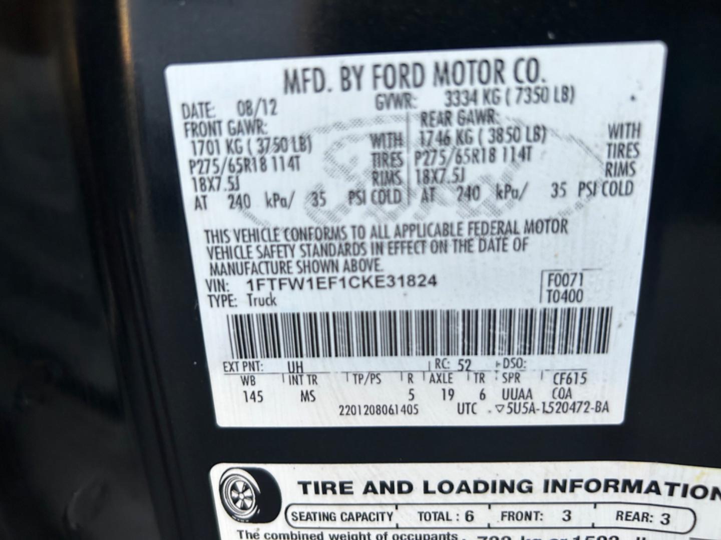 2012 Black Ford F-150 XL SuperCrew 5.5-ft. Bed 4WD (1FTFW1EF1CK) with an 5.0L V8 engine, 6-Speed Automatic transmission, located at 1687 Business 35 S, New Braunfels, TX, 78130, (830) 625-7159, 29.655487, -98.051491 - Photo#13